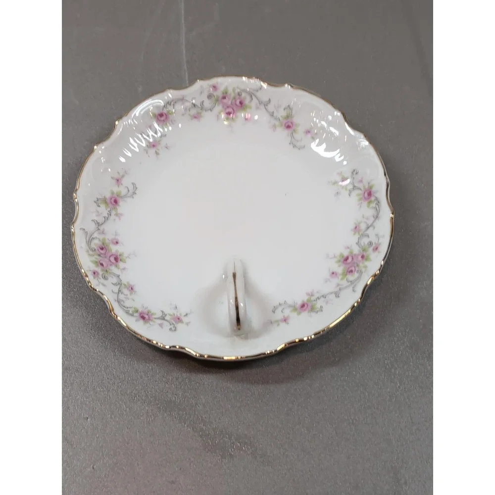 Vintage Lefton China Lemon Dish Pink Roses Gold Trim Scalloped KF1379R Japan 6in